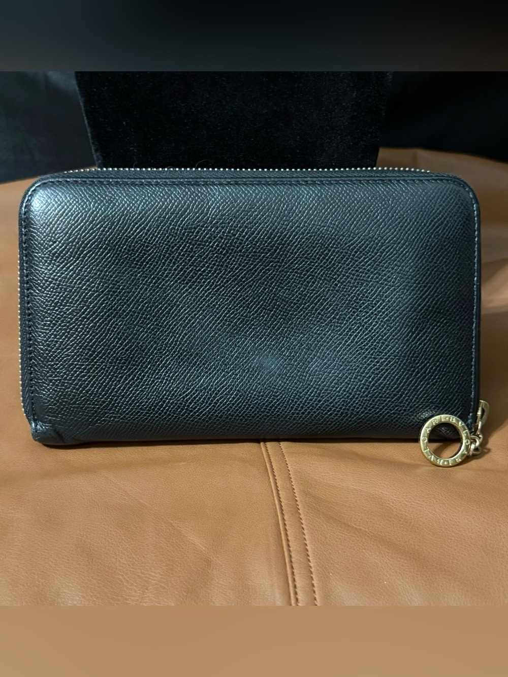 BVLGARI Black Leather Zip Around Continental Wallet EUC